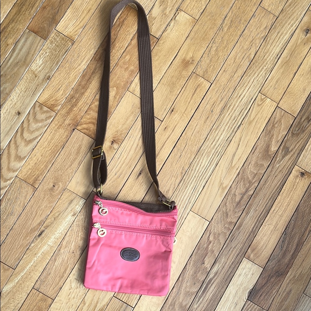LONGCHAMP Pink and brown crossbody bag. EUC